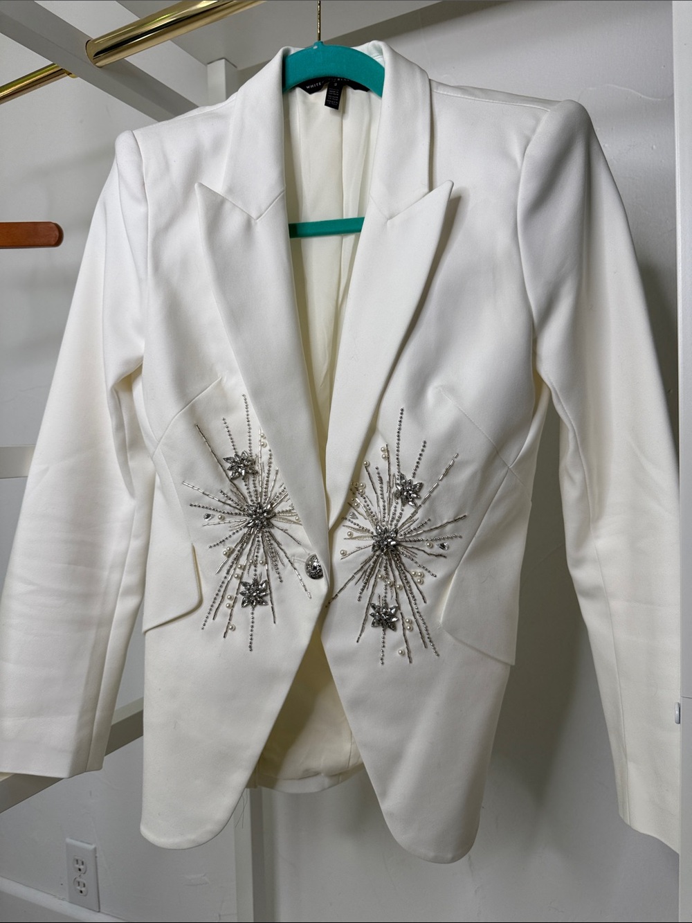 Embellished White Women's Blazer Jacket